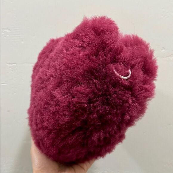 Maroon Handmade Dyed Genuine Shearling Heart Shaped & Fur Strap Bag, Crossbody - Picture 12 of 16